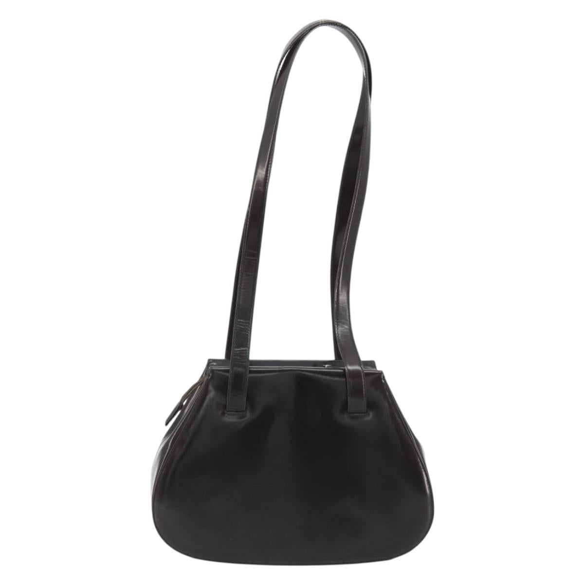 PRADA patent Shoulder Bag Dark Brown Gold Auth bs35885A