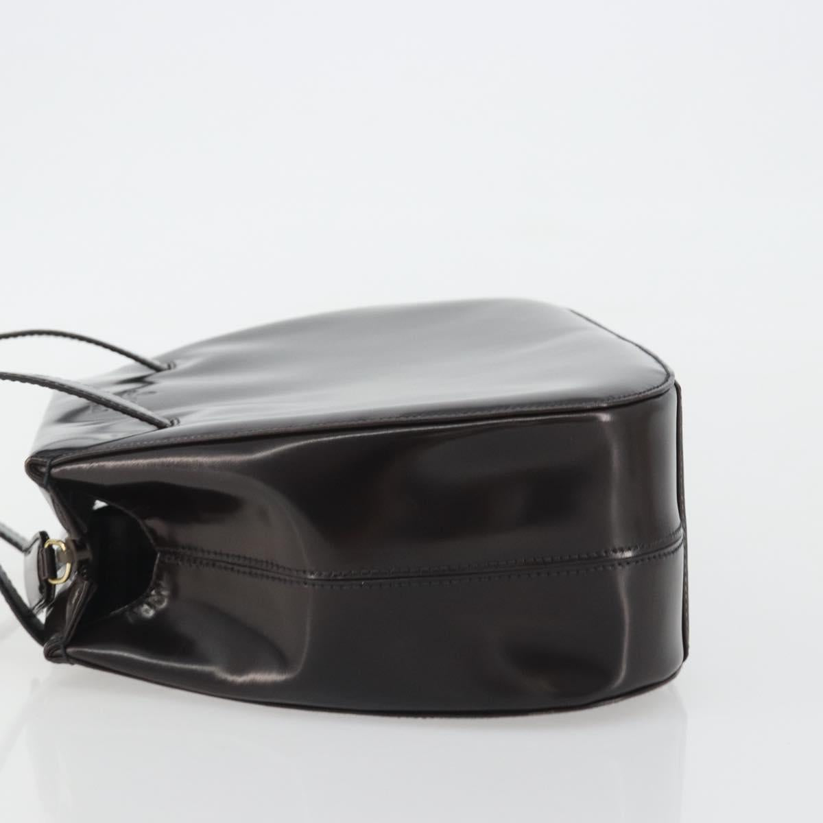 PRADA patent Shoulder Bag Dark Brown Gold Auth bs35885A