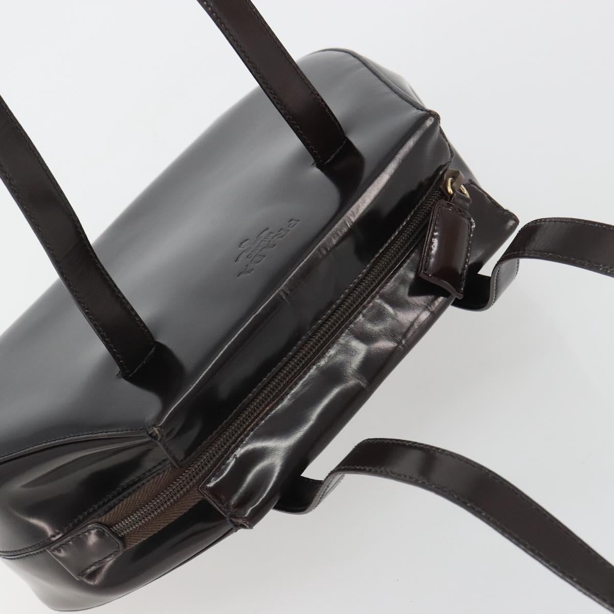 PRADA patent Shoulder Bag Dark Brown Gold Auth bs35885A