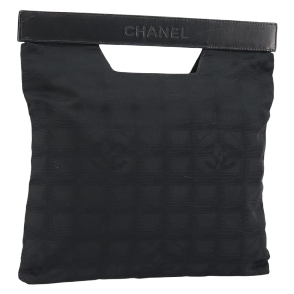 CHANEL New Travel Line Hand Bag Canvas Black CC Auth bs35886