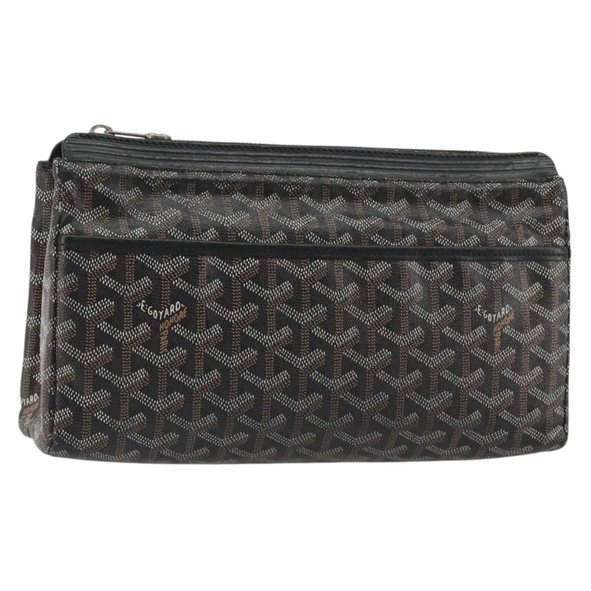 GOYARD Herringbone Clutch Bag PVC Black Silver Auth bs35893