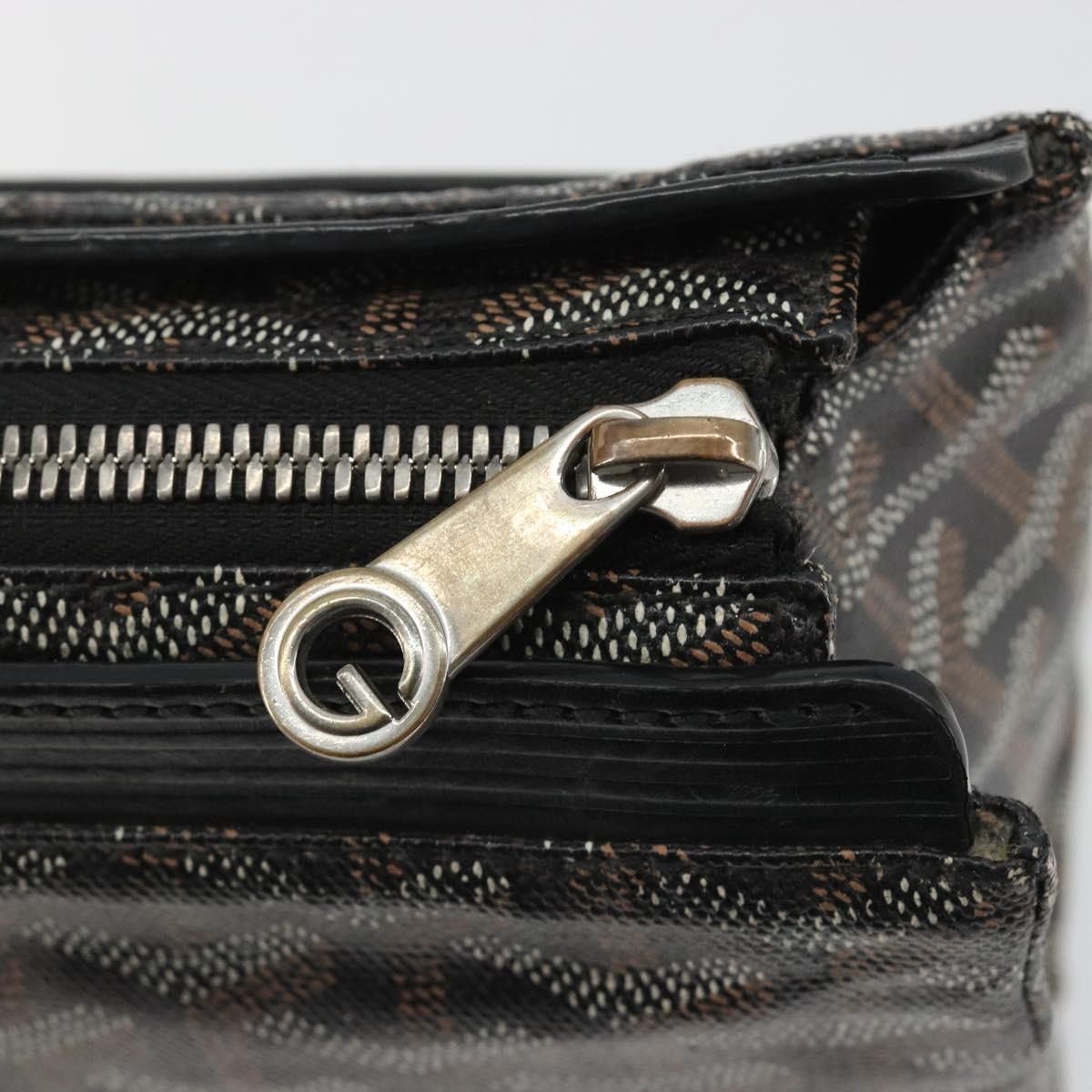 GOYARD Herringbone Clutch Bag PVC Black Silver Auth bs35893