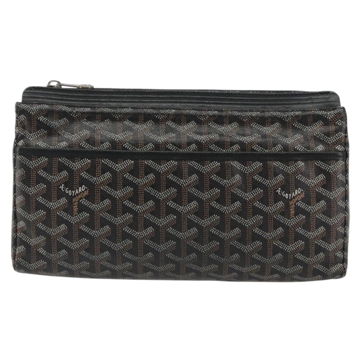 GOYARD Herringbone Clutch Bag PVC Black Silver Auth bs35893