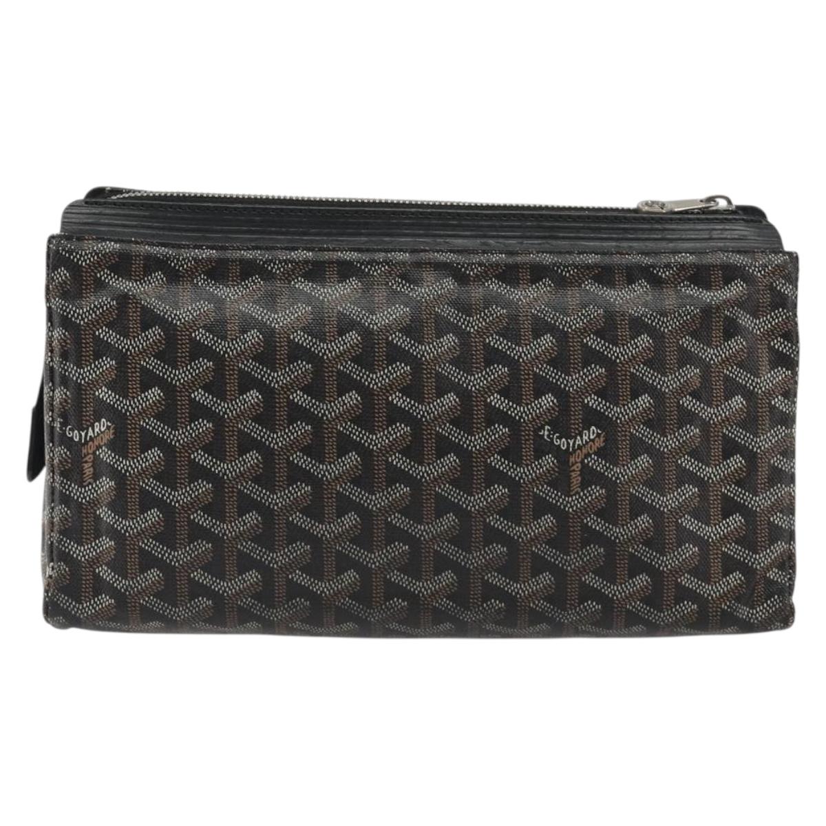 GOYARD Herringbone Clutch Bag PVC Black Silver Auth bs35893