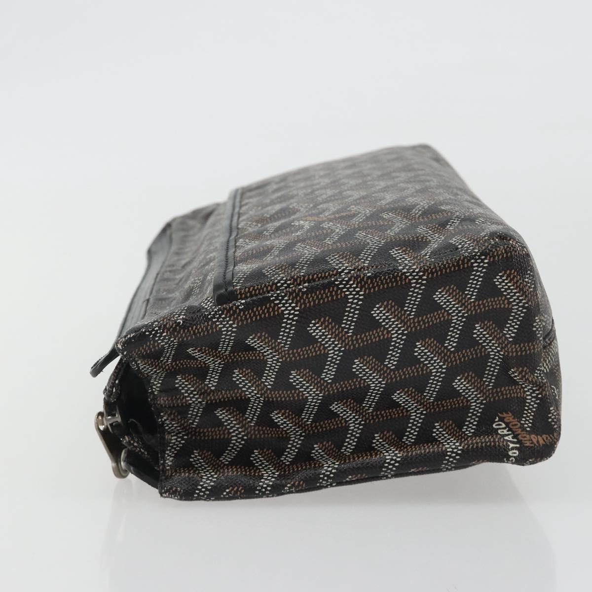 GOYARD Herringbone Clutch Bag PVC Black Silver Auth bs35893