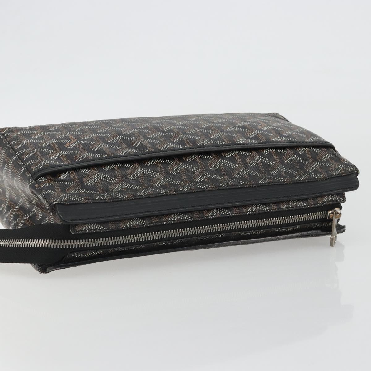 GOYARD Herringbone Clutch Bag PVC Black Silver Auth bs35893