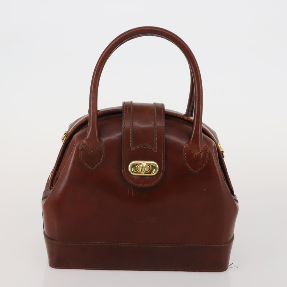 BALLY Hand Bag Leather 2 Set Brown Gold Auth bs35899