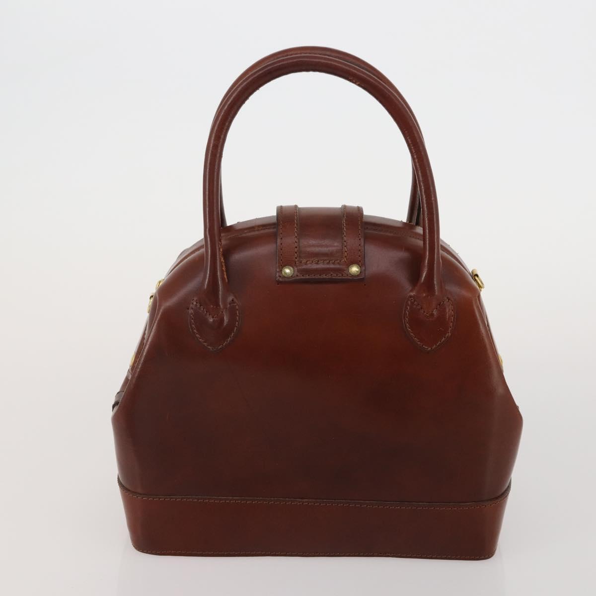 BALLY Hand Bag Leather 2 Set Brown Gold Auth bs35899