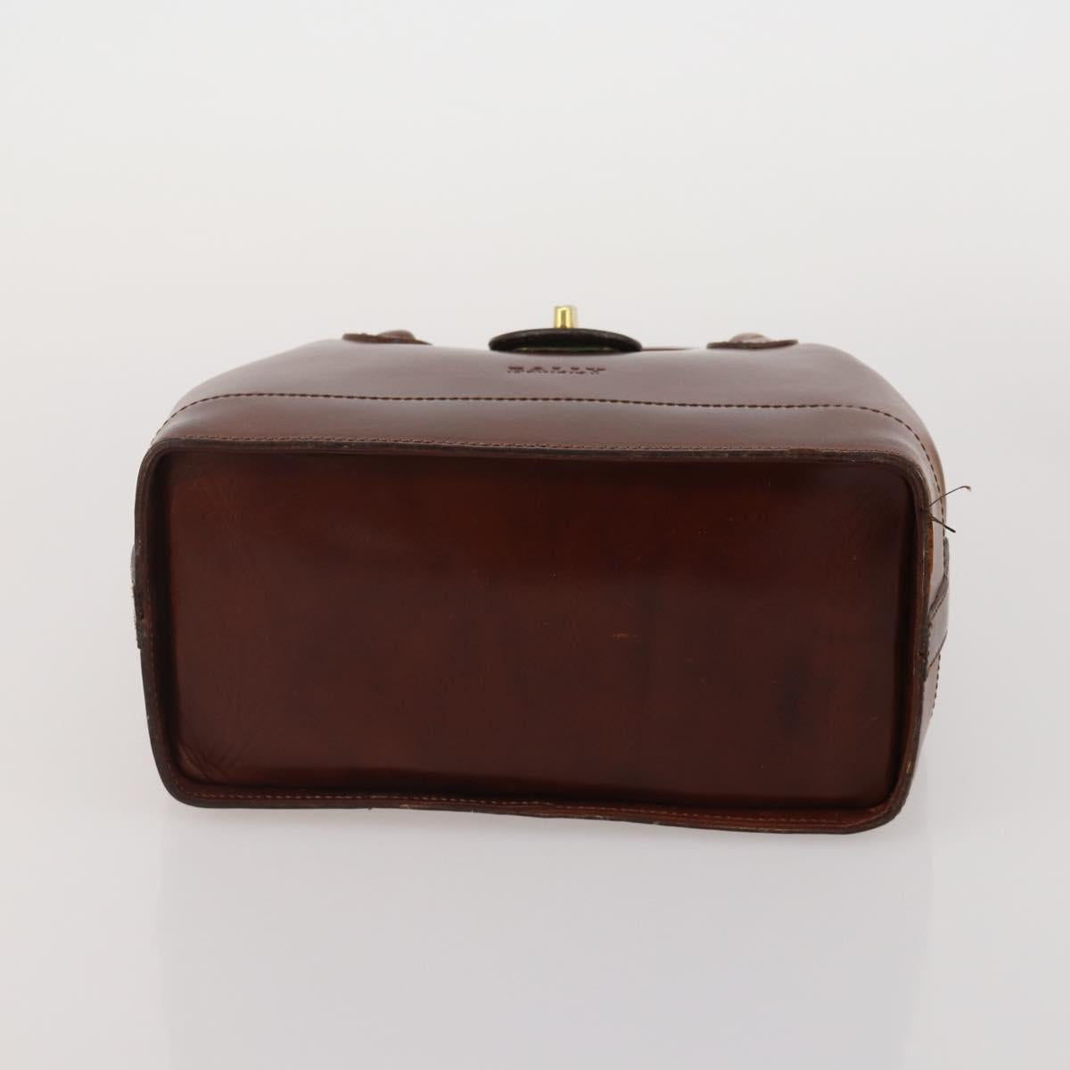 BALLY Hand Bag Leather 2 Set Brown Gold Auth bs35899