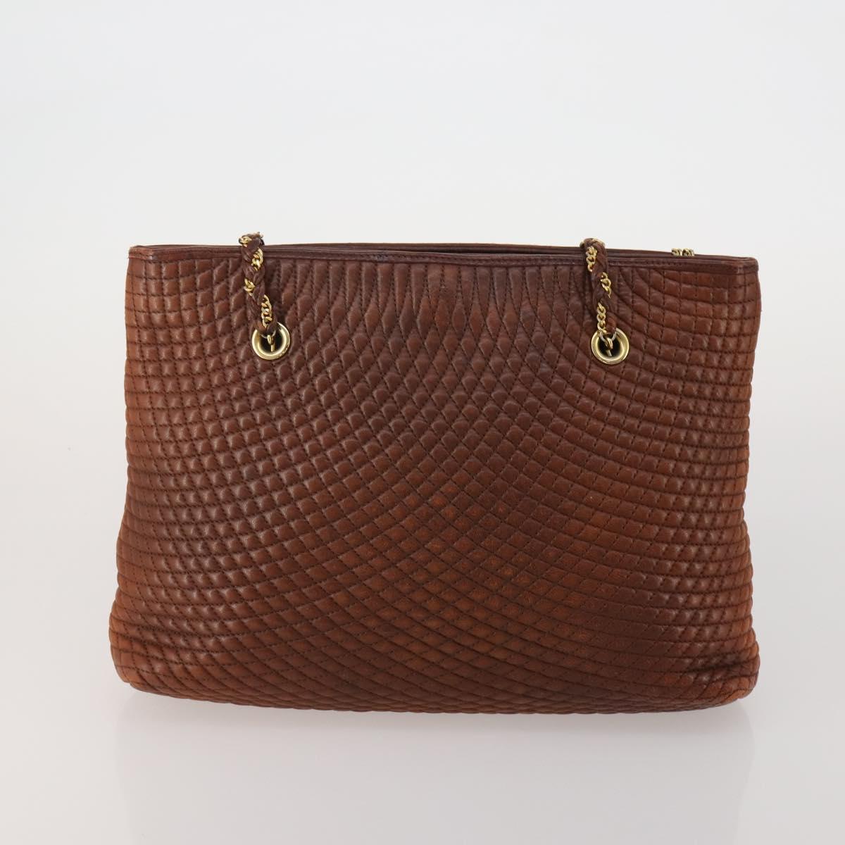 BALLY Hand Bag Leather 2 Set Brown Gold Auth bs35899