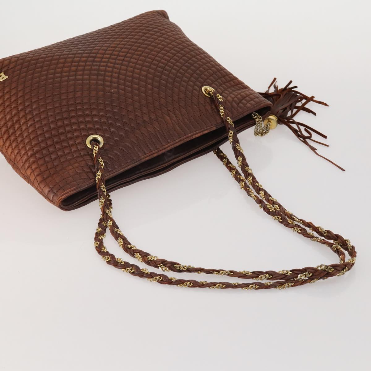 BALLY Hand Bag Leather 2 Set Brown Gold Auth bs35899