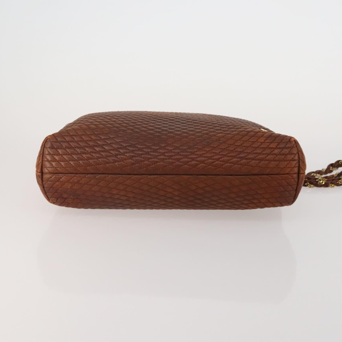 BALLY Hand Bag Leather 2 Set Brown Gold Auth bs35899