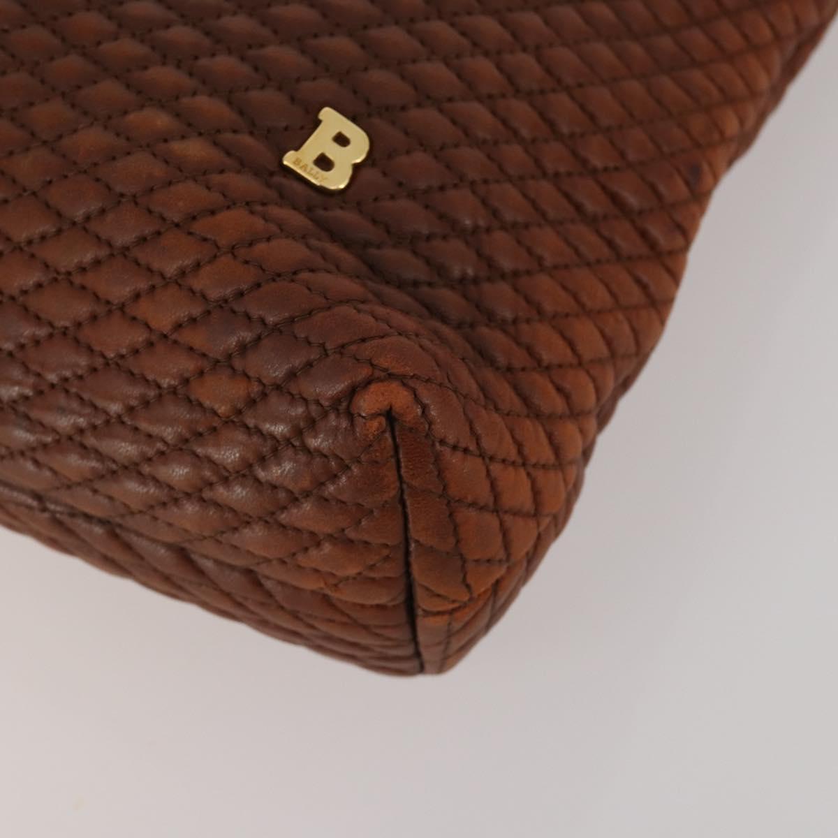 BALLY Hand Bag Leather 2 Set Brown Gold Auth bs35899