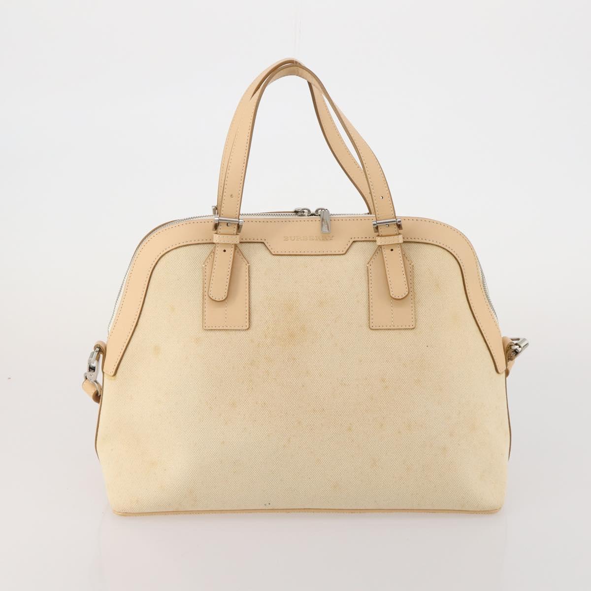 BURBERRY Boston Bag Leather Canvas 2 Set Black Beige Auth bs35900