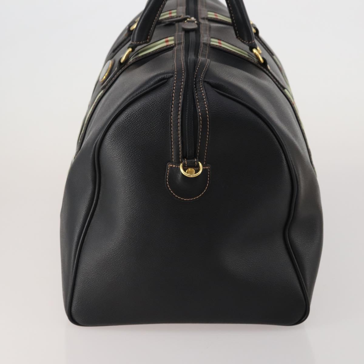 BURBERRY Boston Bag Leather Canvas 2 Set Black Beige Auth bs35900