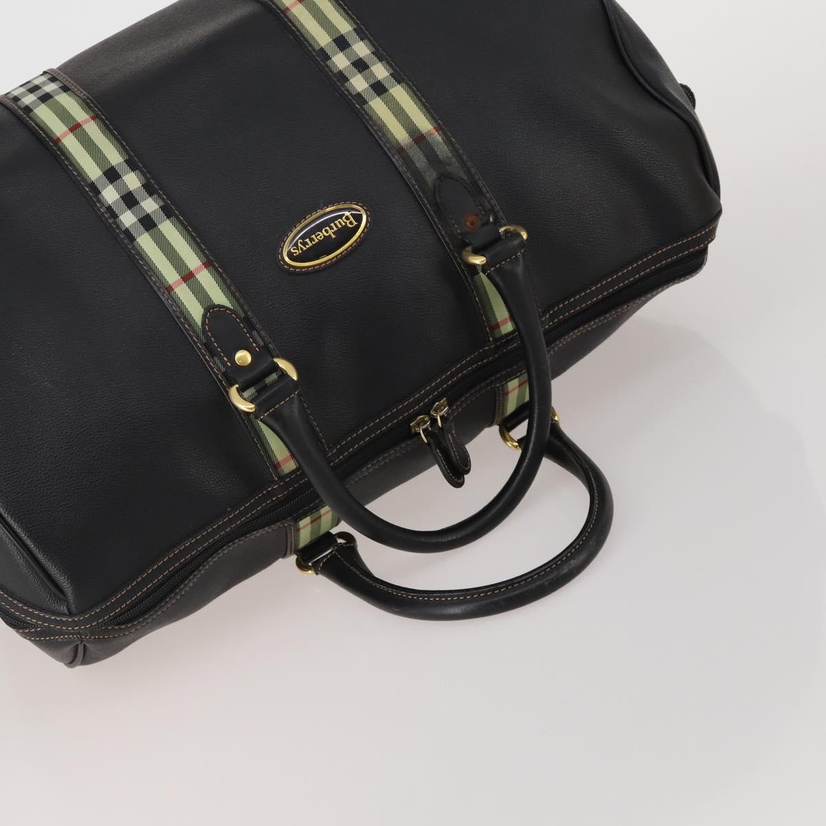 BURBERRY Boston Bag Leather Canvas 2 Set Black Beige Auth bs35900