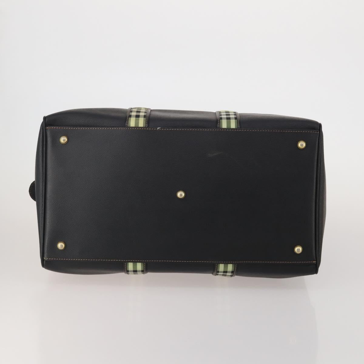 BURBERRY Boston Bag Leather Canvas 2 Set Black Beige Auth bs35900