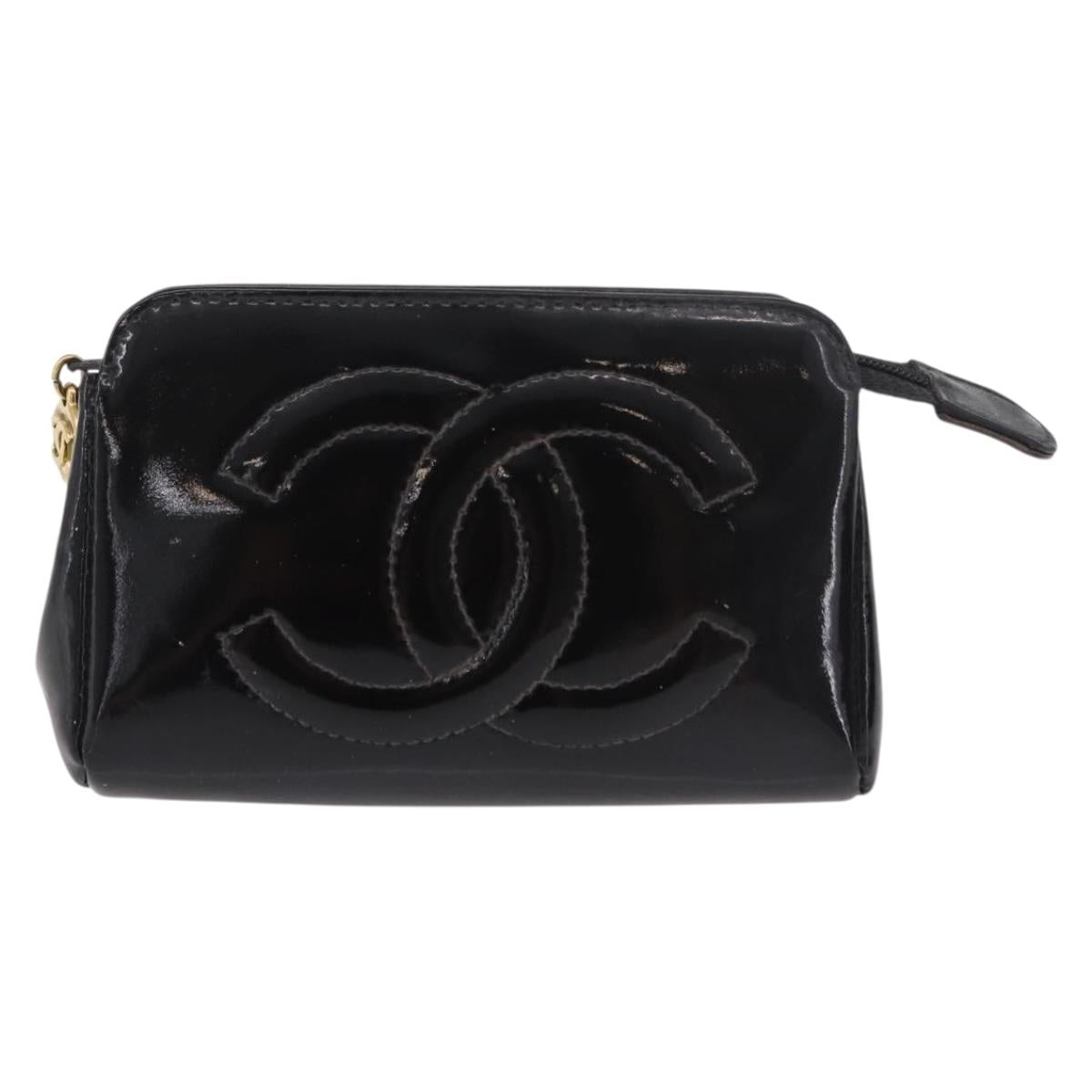 CHANEL Pouch Leather Satin Patent 3 Set Black CC Auth bs35903