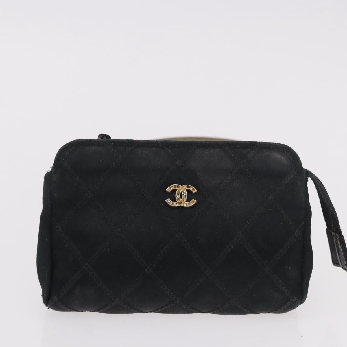 CHANEL Pouch Leather Satin Patent 3 Set Black CC Auth bs35903