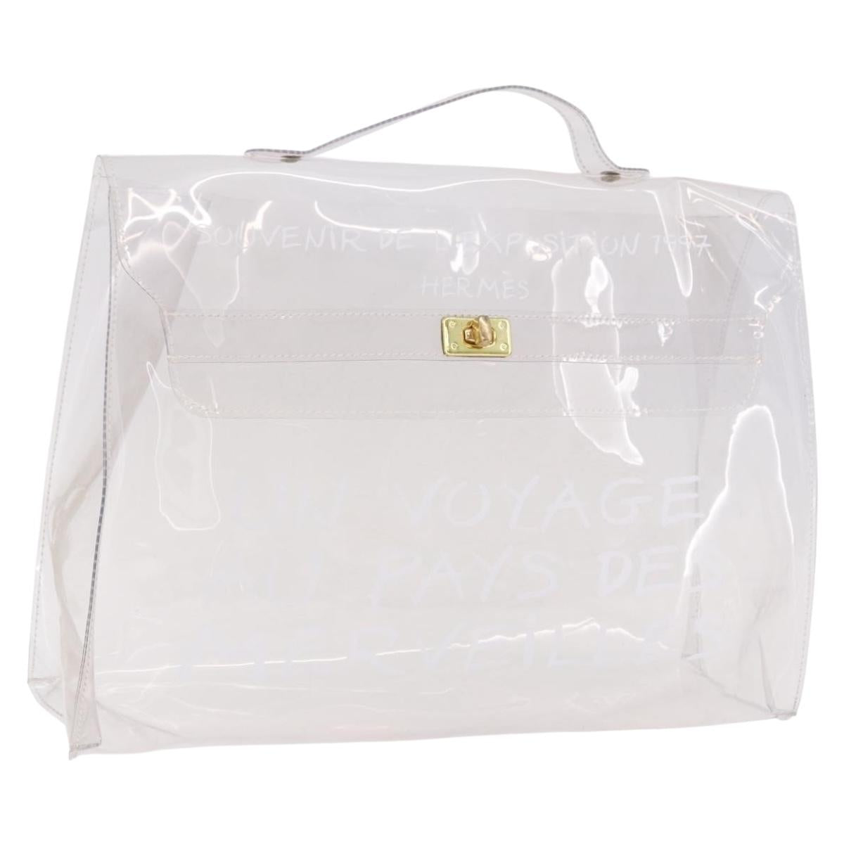 HERMES Vinyl Kelly Hand Bag Vinyl Clear Gold Auth bs35906