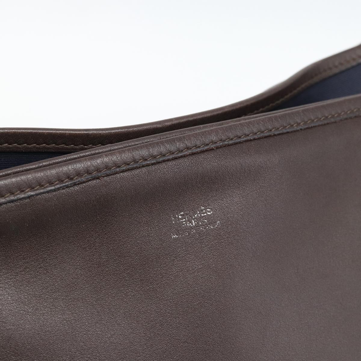 HERMES Mrs. Hippies Shoulder Bag Leather Navy Dark Brown Auth bs35909V