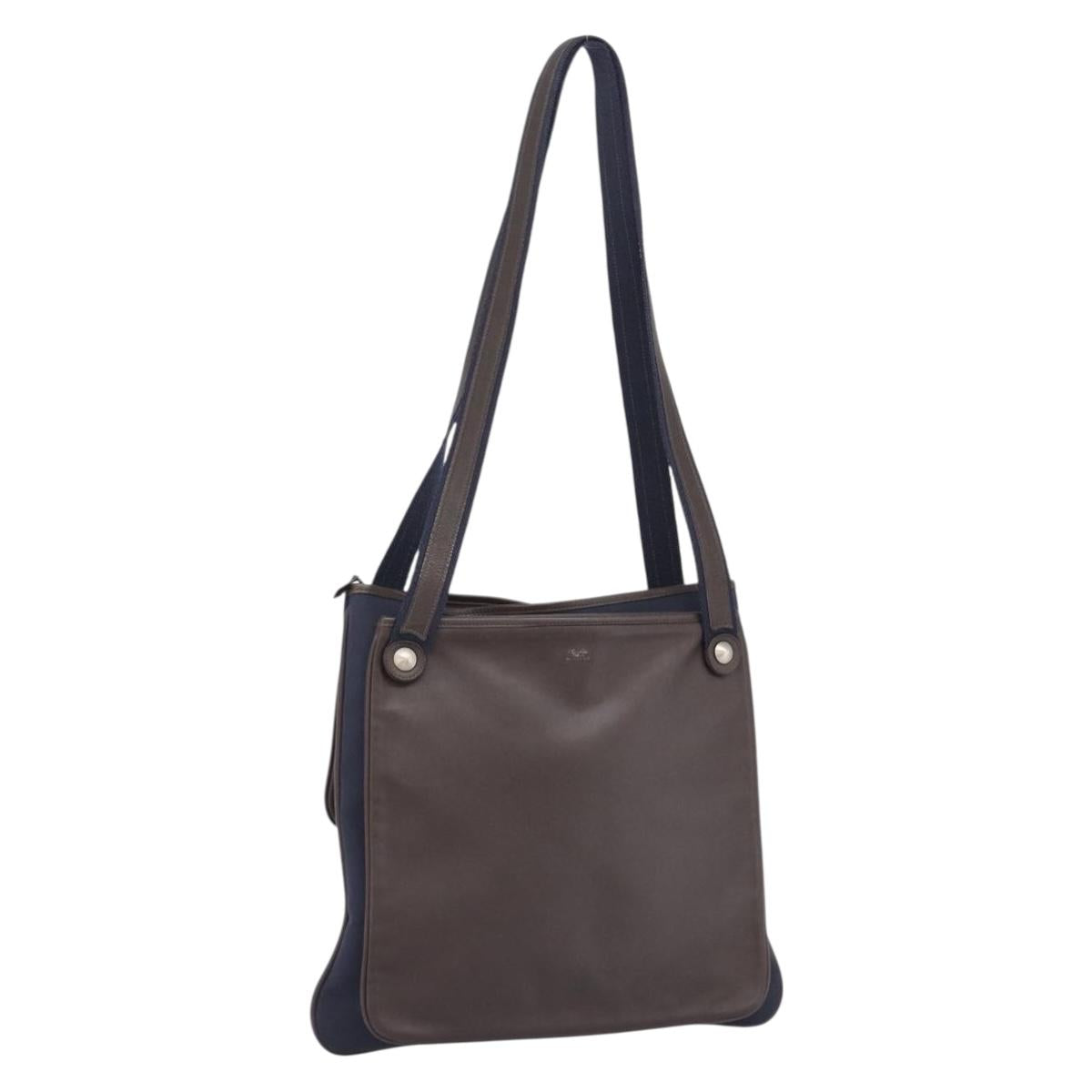 HERMES Mrs. Hippies Shoulder Bag Leather Navy Dark Brown Auth bs35909V
