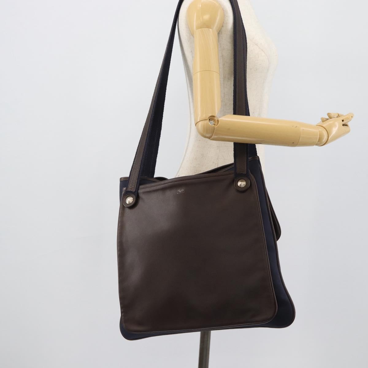HERMES Mrs. Hippies Shoulder Bag Leather Navy Dark Brown Auth bs35909V
