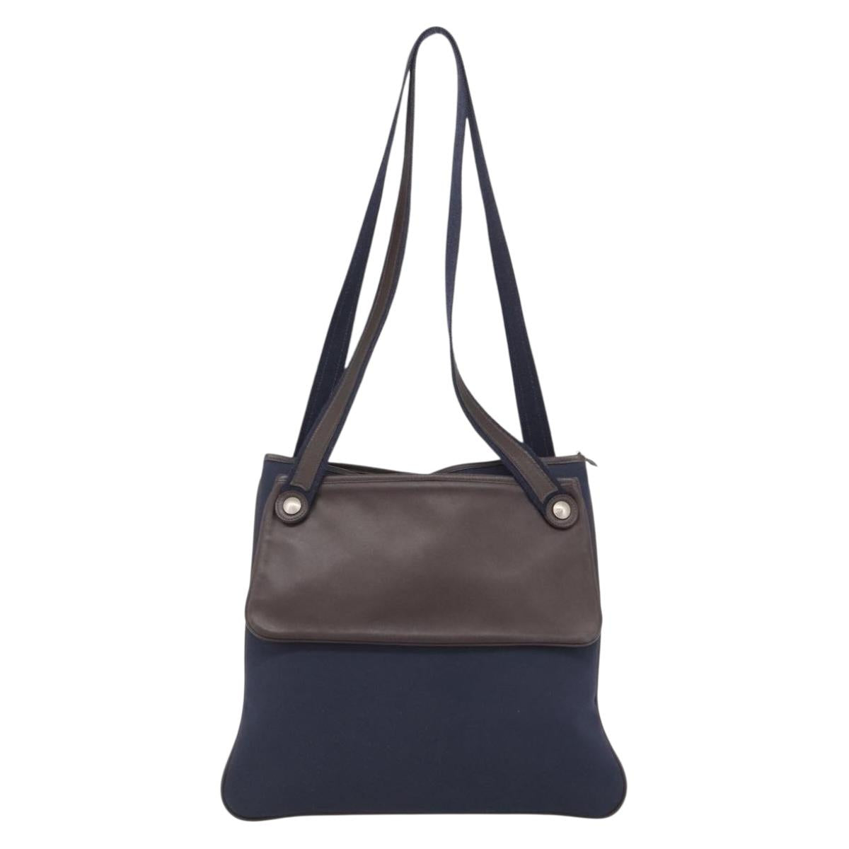HERMES Mrs. Hippies Shoulder Bag Leather Navy Dark Brown Auth bs35909V