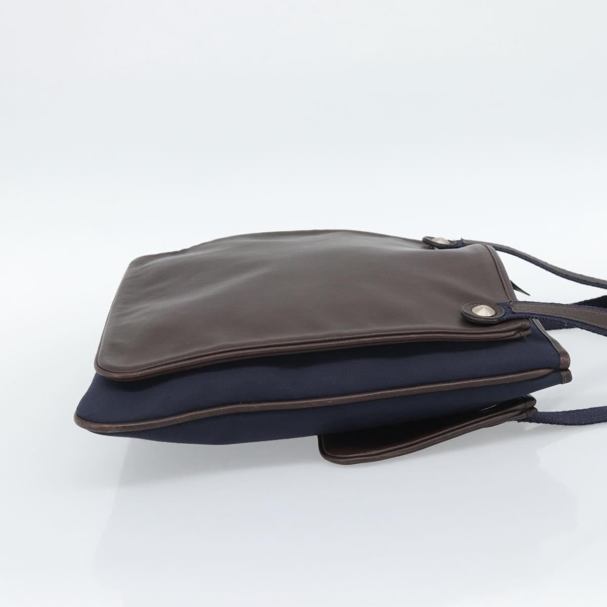 HERMES Mrs. Hippies Shoulder Bag Leather Navy Dark Brown Auth bs35909V