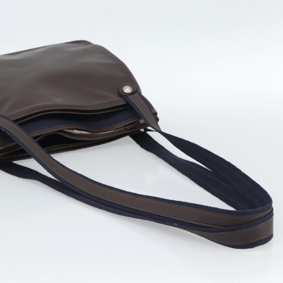 HERMES Mrs. Hippies Shoulder Bag Leather Navy Dark Brown Auth bs35909V