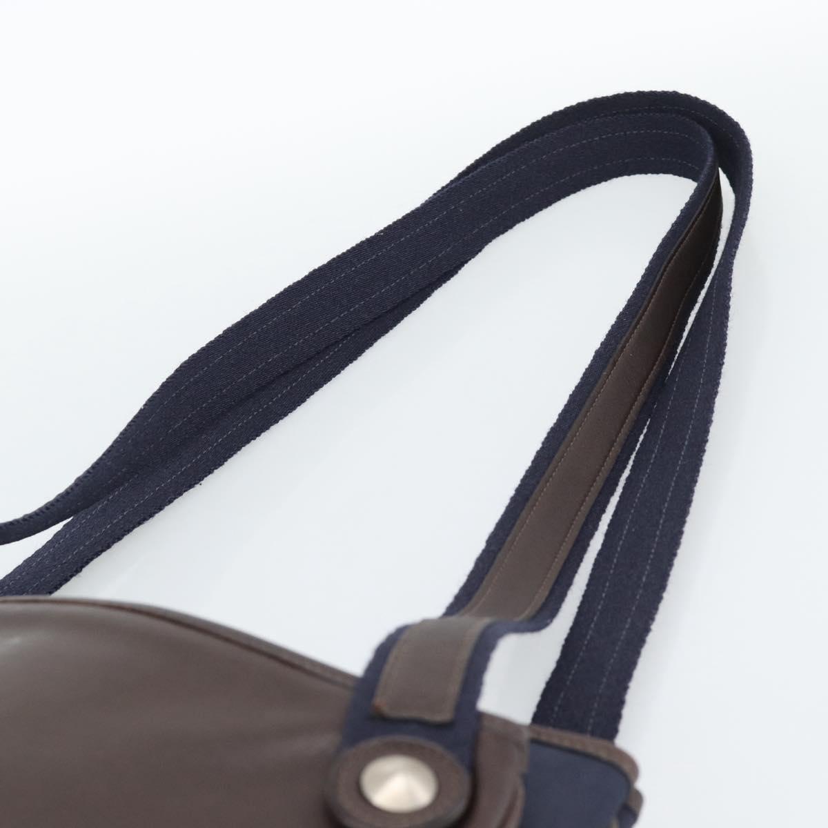 HERMES Mrs. Hippies Shoulder Bag Leather Navy Dark Brown Auth bs35909V