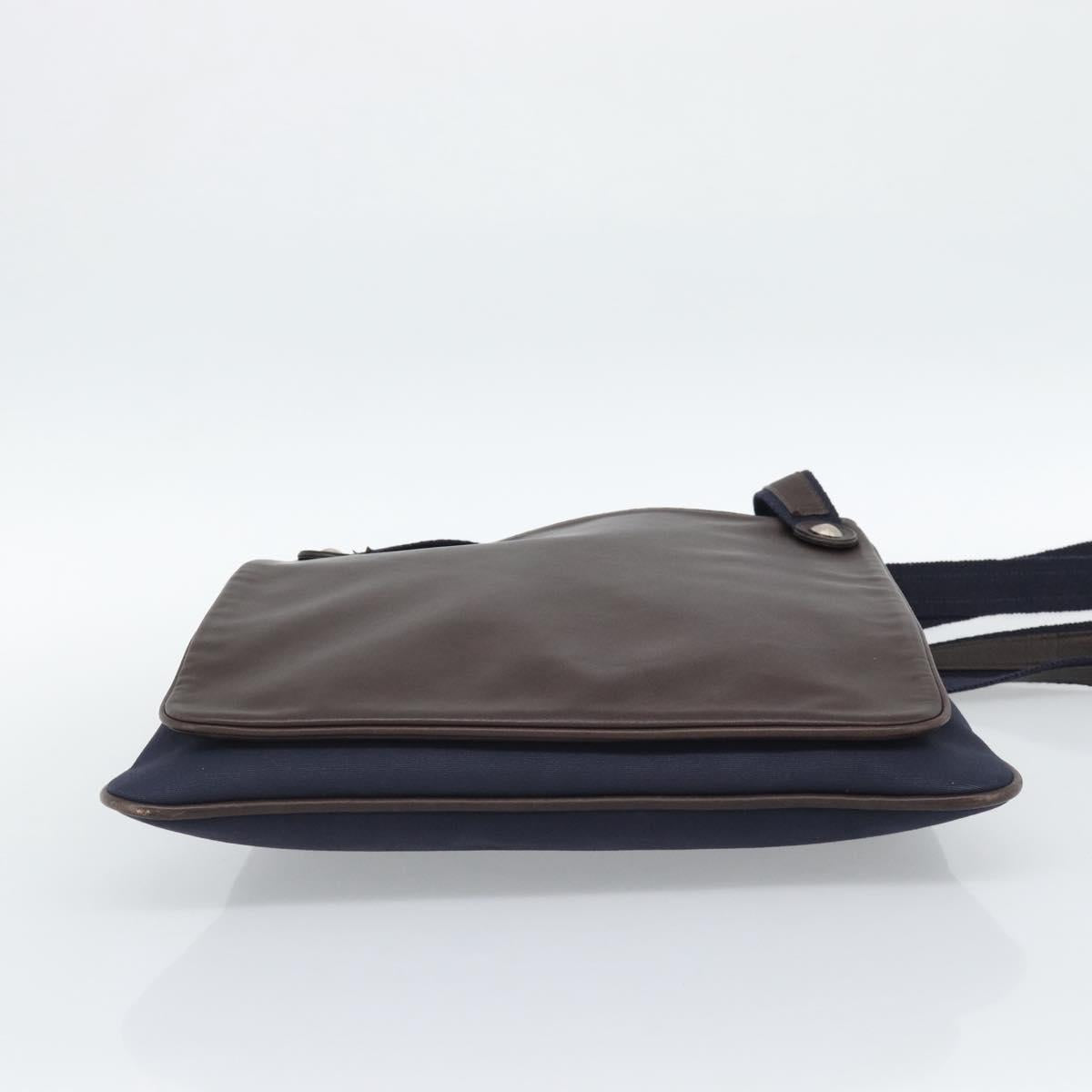 HERMES Mrs. Hippies Shoulder Bag Leather Navy Dark Brown Auth bs35909V