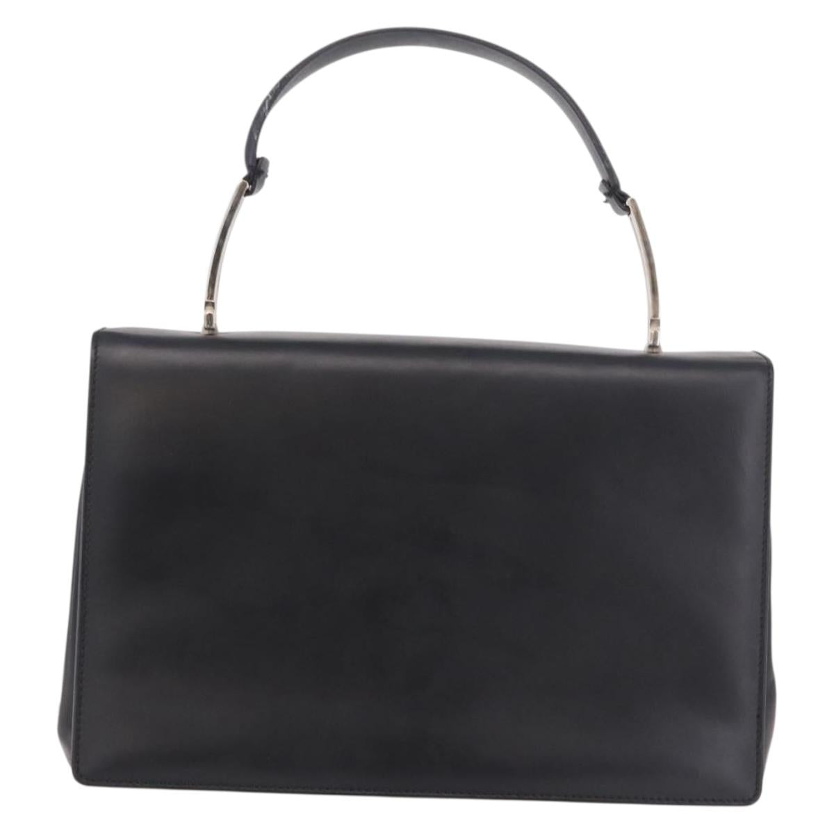 Salvatore Ferragamo Hand Bag Leather Black Silver Auth bs35910