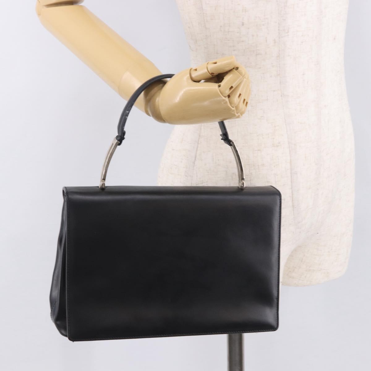 Salvatore Ferragamo Hand Bag Leather Black Silver Auth bs35910