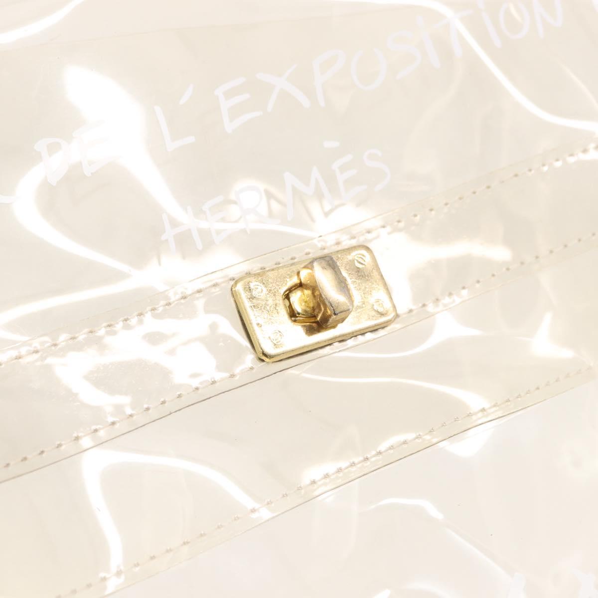 HERMES Vinyl Kelly Hand Bag Vinyl Clear Gold Auth bs35913