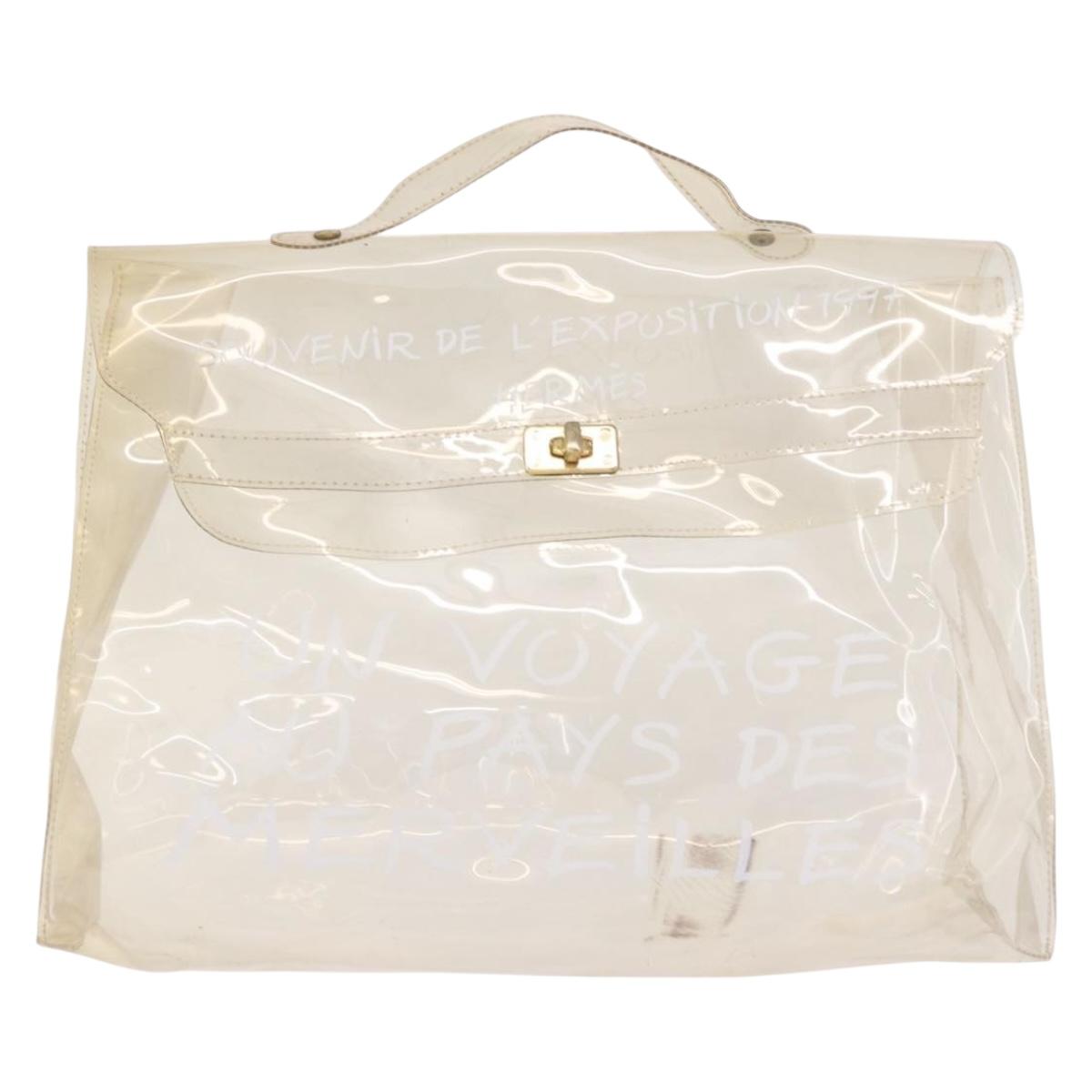 HERMES Vinyl Kelly Hand Bag Vinyl Clear Gold Auth bs35913