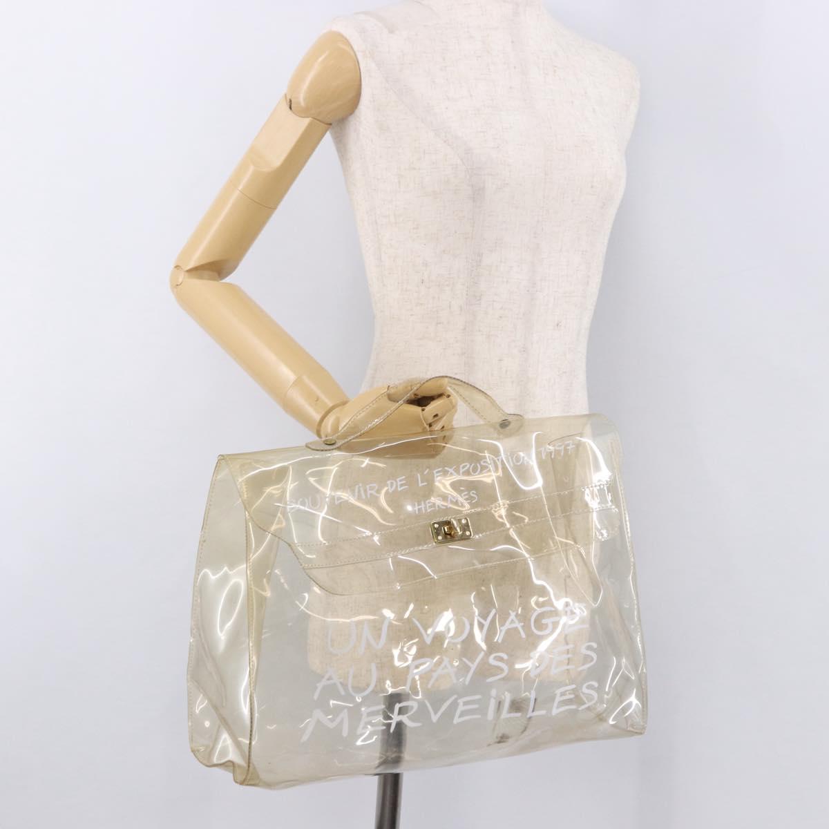 HERMES Vinyl Kelly Hand Bag Vinyl Clear Gold Auth bs35913