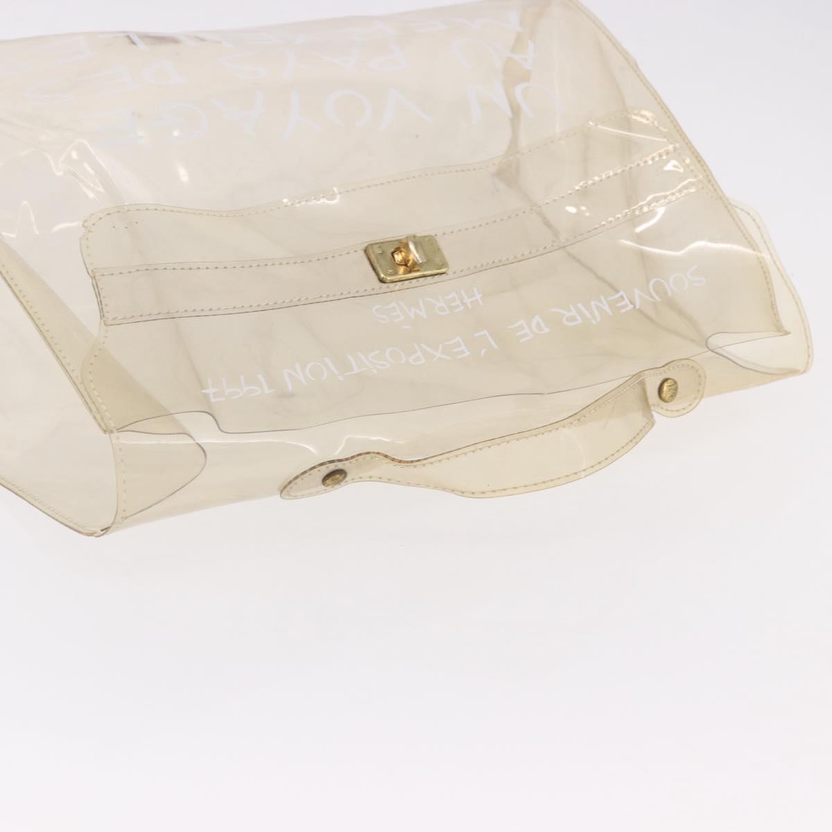 HERMES Vinyl Kelly Hand Bag Vinyl Clear Gold Auth bs35913