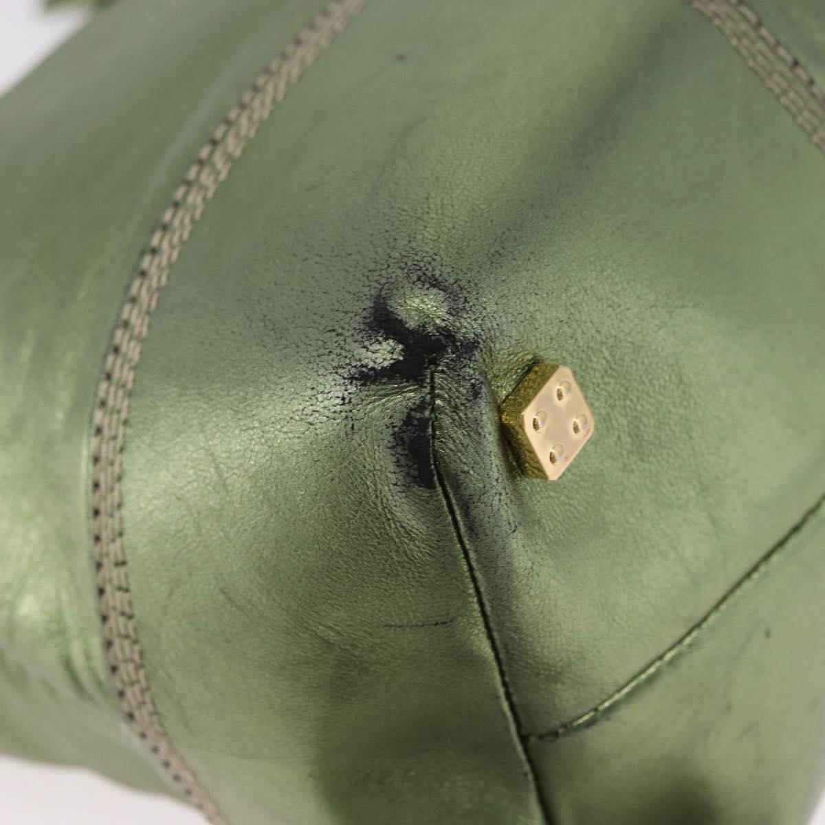 LOEWE Anagram Hand Bag Leather Green Gold Auth bs35915