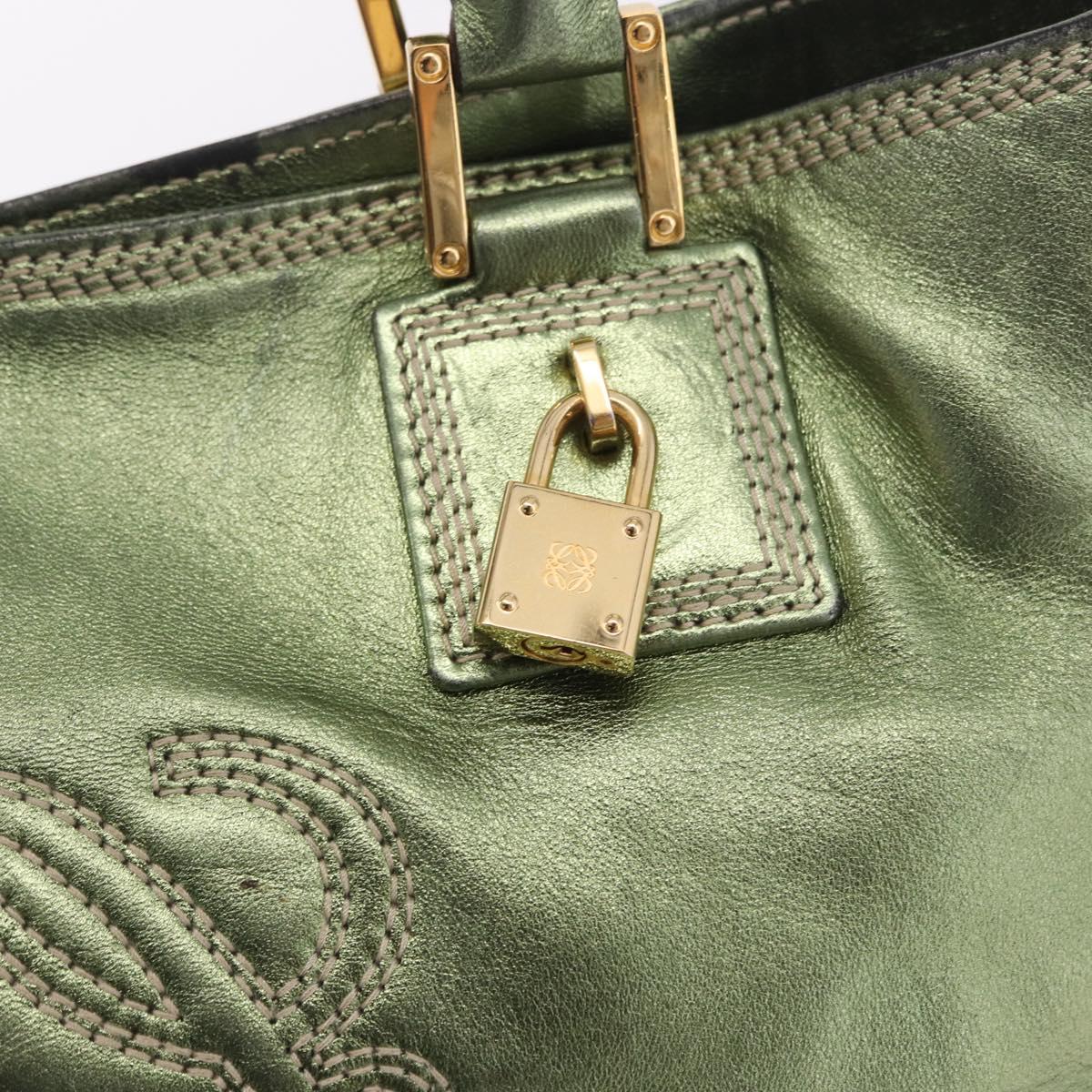 LOEWE Anagram Hand Bag Leather Green Gold Auth bs35915