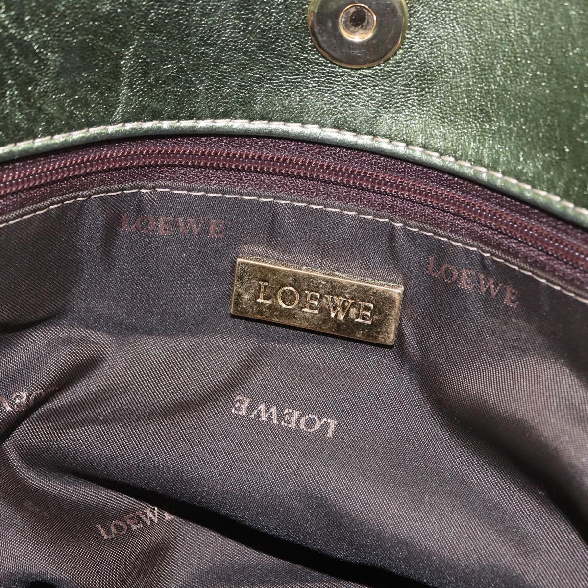 LOEWE Anagram Hand Bag Leather Green Gold Auth bs35915