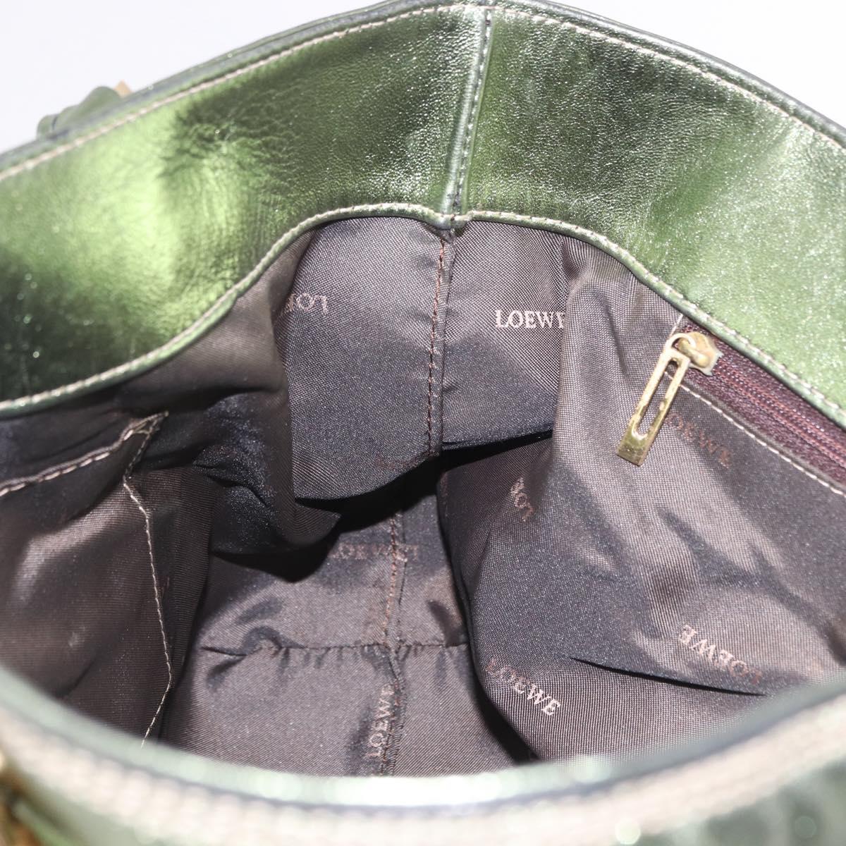 LOEWE Anagram Hand Bag Leather Green Gold Auth bs35915