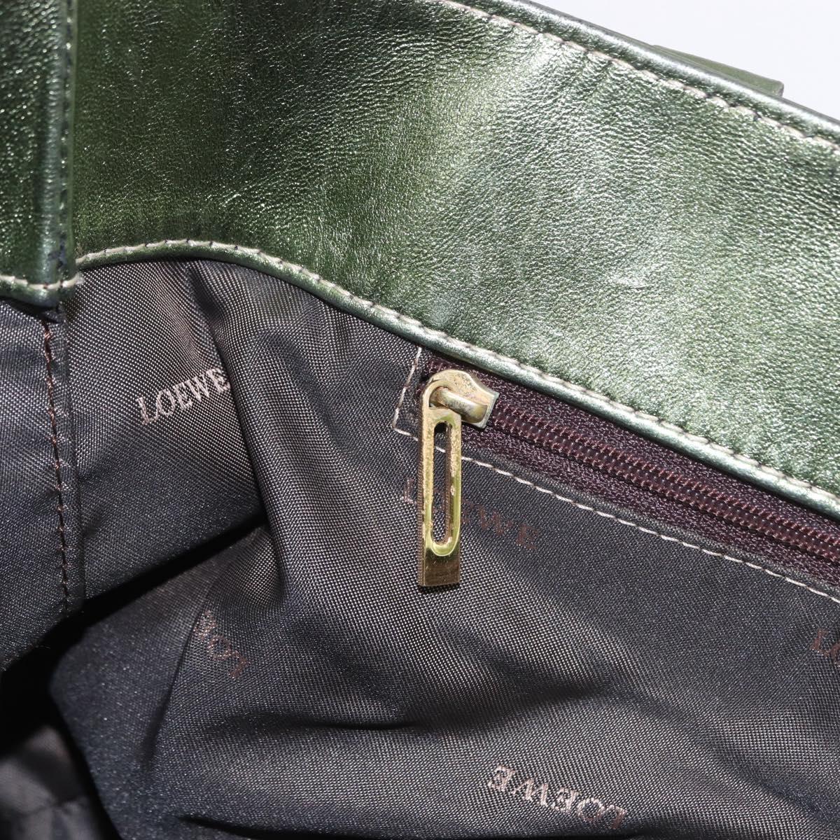 LOEWE Anagram Hand Bag Leather Green Gold Auth bs35915