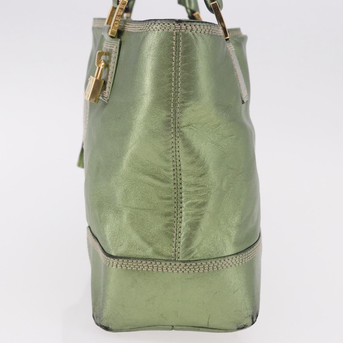 LOEWE Anagram Hand Bag Leather Green Gold Auth bs35915