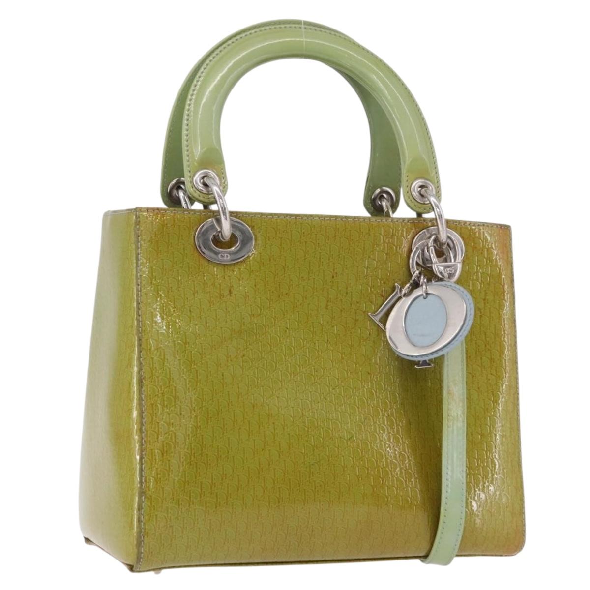 Christian Dior Canage Hand Bag Patent 2way Green Silver Auth bs35916A