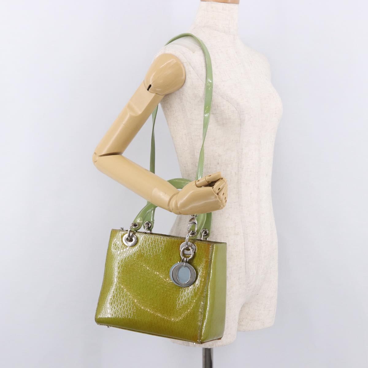 Christian Dior Canage Hand Bag Patent 2way Green Silver Auth bs35916A