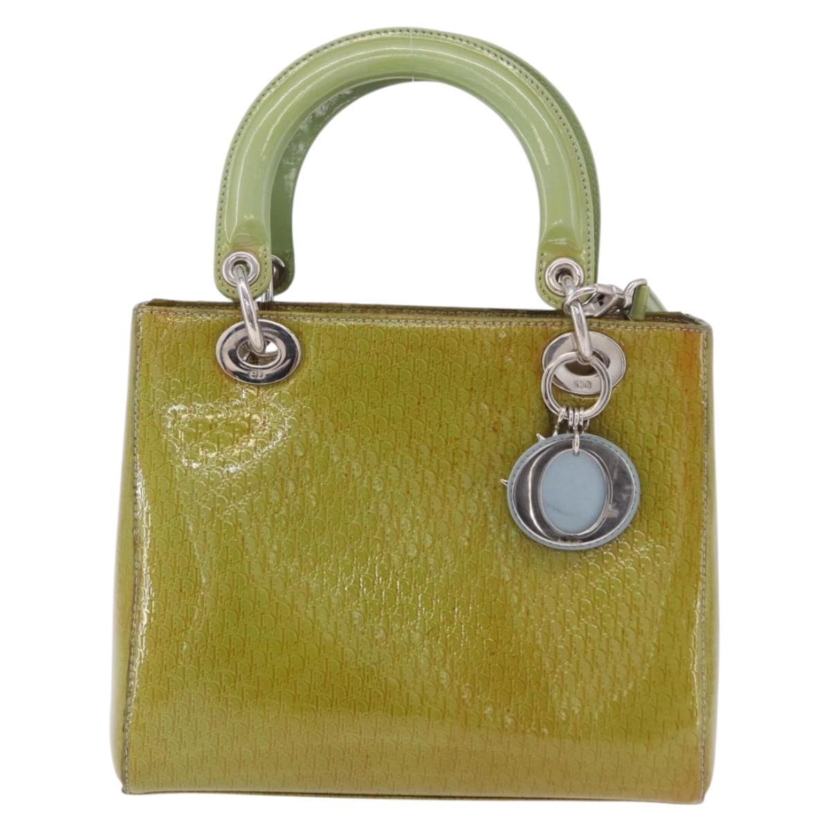 Christian Dior Canage Hand Bag Patent 2way Green Silver Auth bs35916A