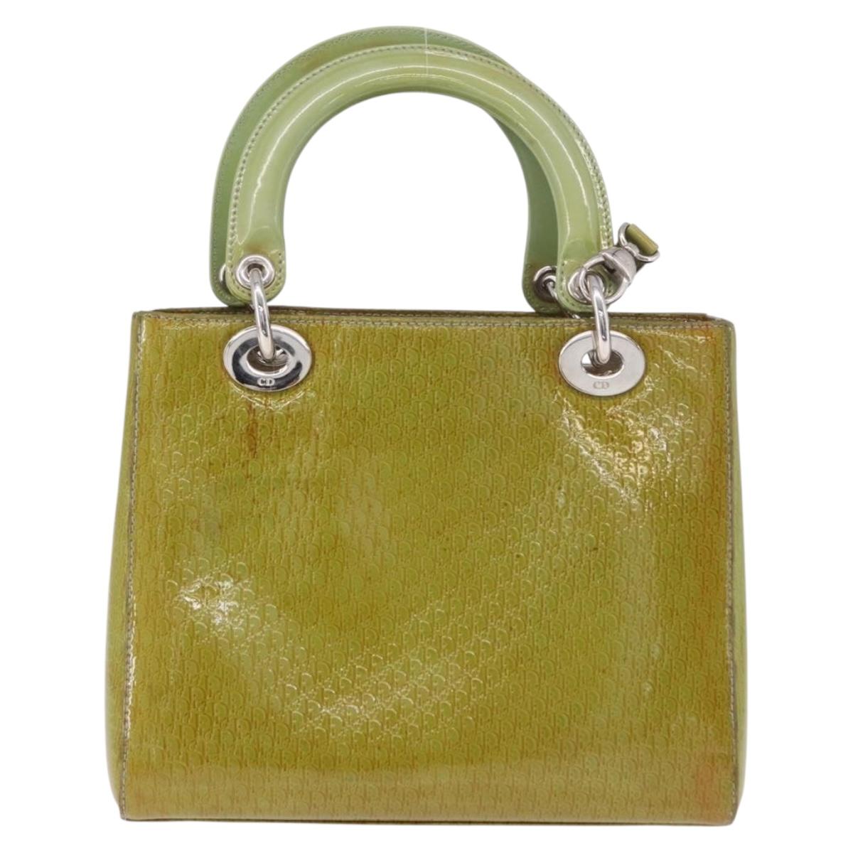Christian Dior Canage Hand Bag Patent 2way Green Silver Auth bs35916A