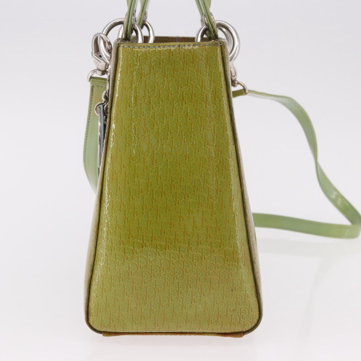 Christian Dior Canage Hand Bag Patent 2way Green Silver Auth bs35916A