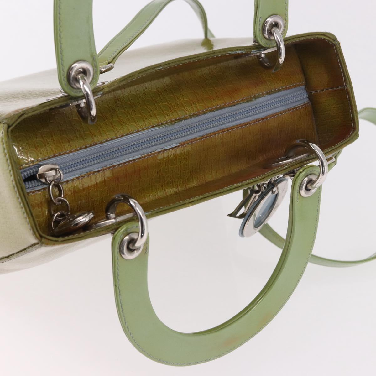 Christian Dior Canage Hand Bag Patent 2way Green Silver Auth bs35916A